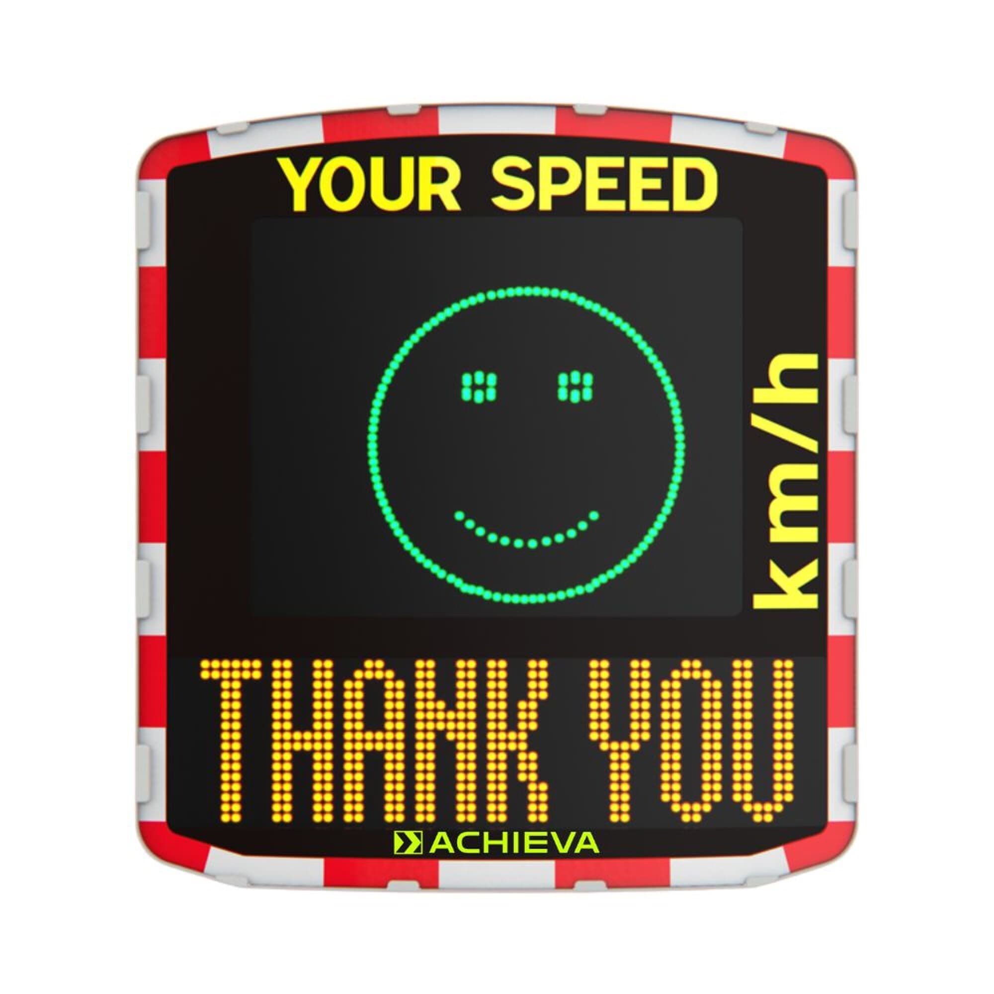 MotionIQ radar speed display board showing a green smiley and THANK YOU